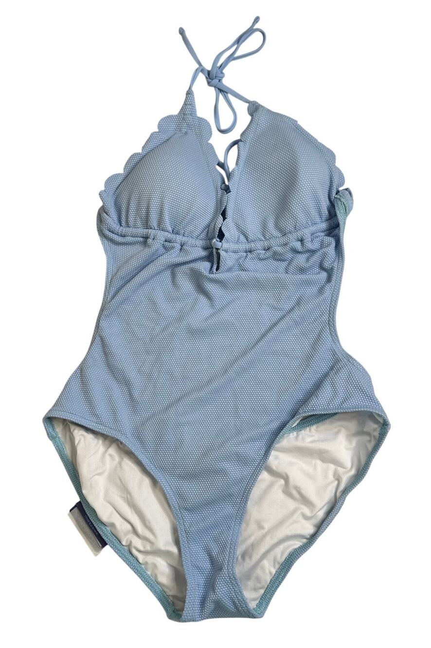 Les Canebiers NWT Carles One Piece Swimsuit Blue L Ruffled Coquette St Tropez